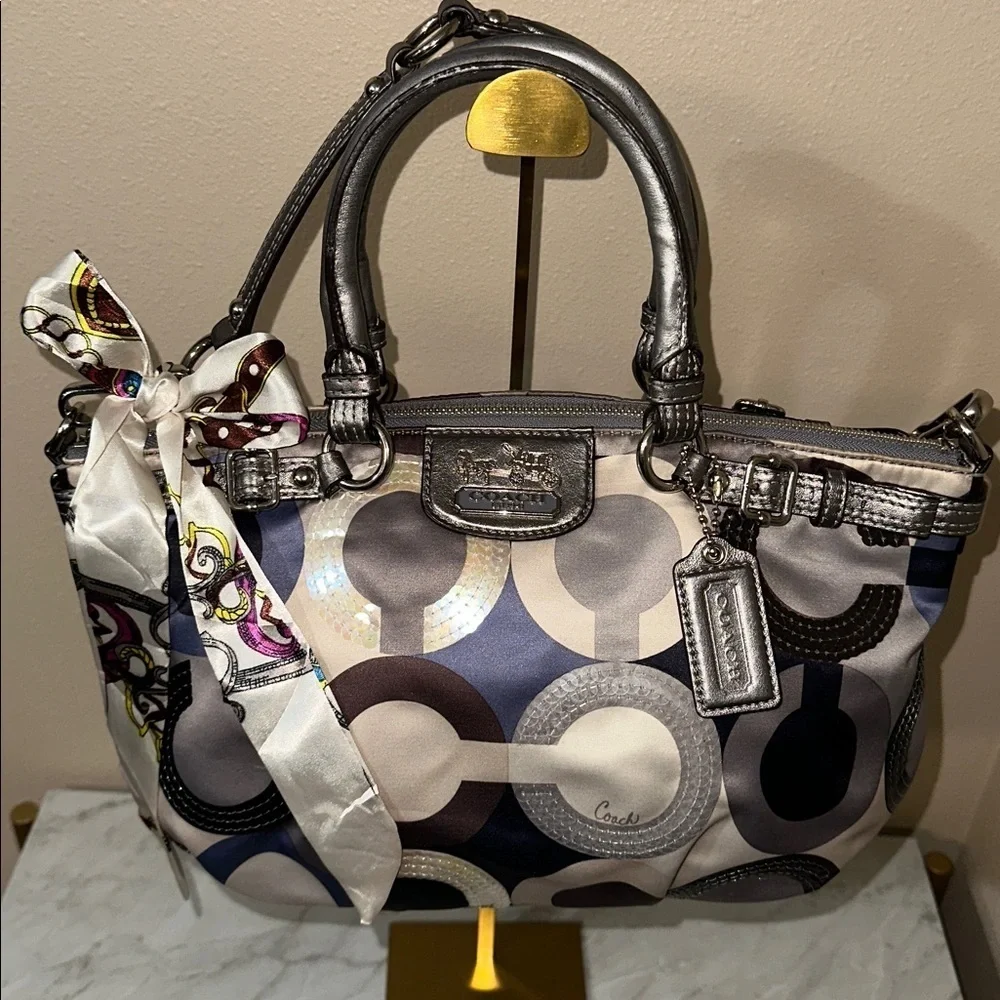 Coach SoHo Signature Hobo Satin/Sequence Satchel! With Iconic Horse and Carriage